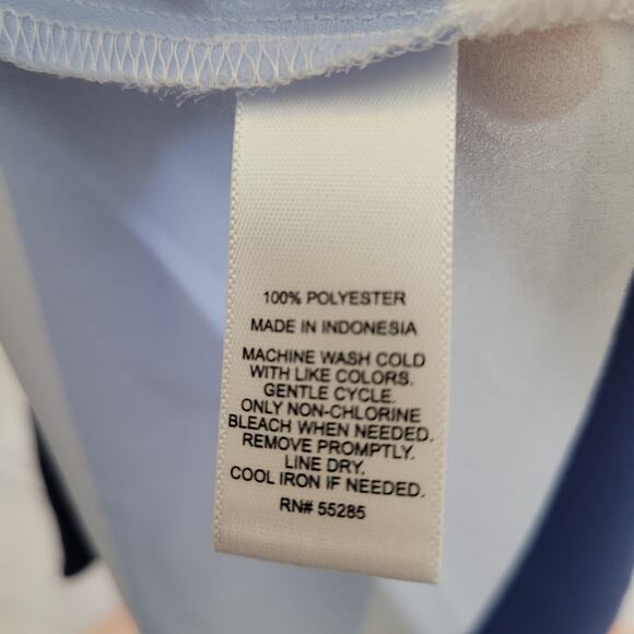Express Size L Blue White Sleeveless Portofino Collared Button Up Blouse - Picture 7 of 7
